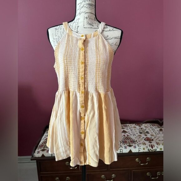 torrid Tops - Torrid Yellow Stripe Button Smocked Sleeveless Tank Top Women's Size 1